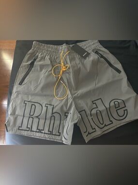 Rhude Gray Athletic Shorts with Yellow Drawstring
